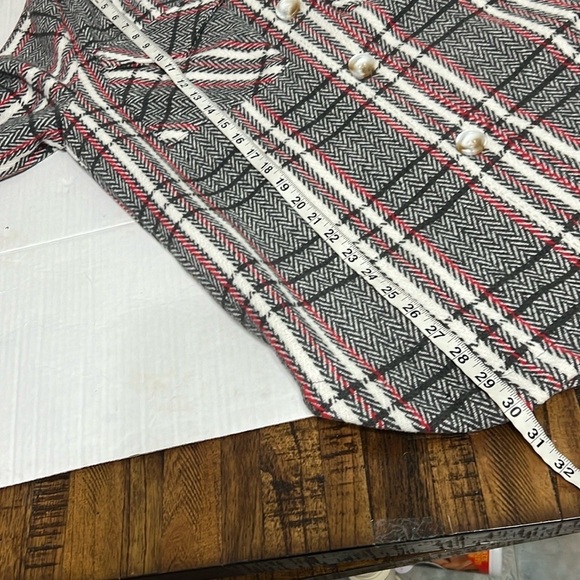 Ellison Jacket plaid tweed trendy front button cream gray sz Large lined - Picture 8 of 10